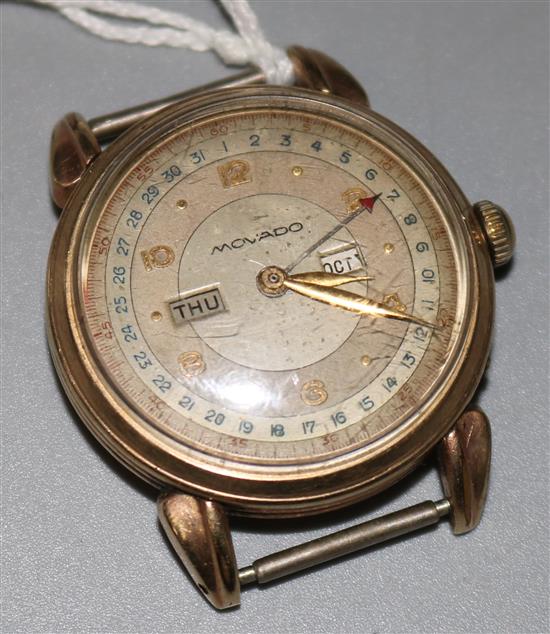 A gentlemans 1940s/1950s gold plated Movado calendar wrist watch,
